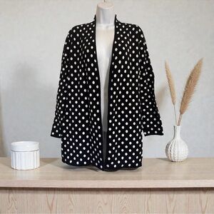 Jones Studio Separates Women’s Size L Black White Polka Dot Open Knit Cardigan